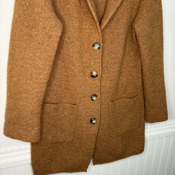 J Crew Chunky Knit Brown Cardigan Lambswool Preppy Long Sweater Grandpa - Picture 6 of 10